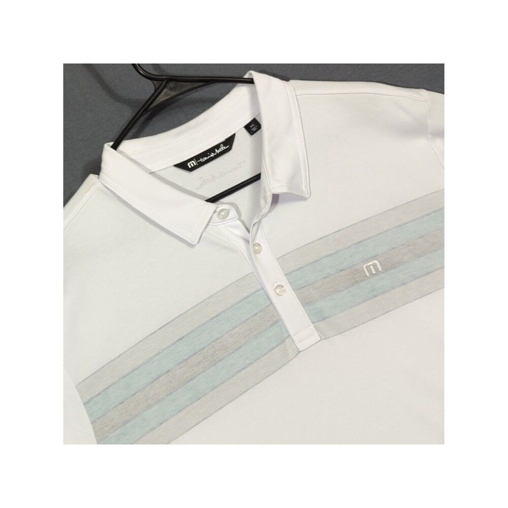 Travis Mathew Polo Shirt Men's XXL White Stiped Golf Performance Preppy